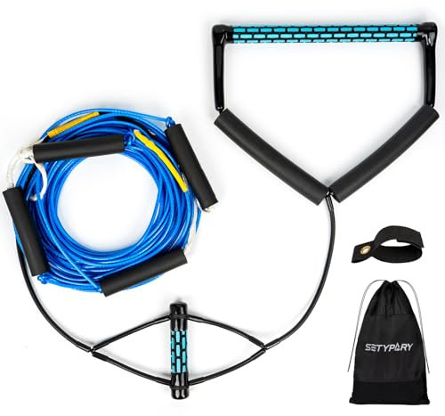 SETYPARY Dyneema No Stretch Wakeboard Rope and Handle, 75FT Floating Wakeboard Tow Rope with T-Handle for Doing Spin Skill, 4-Sections Ski Ropes for Water Skiing, Watetsports Ropes for Kneeboarding