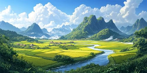 Malen Nach Zahlen Landschaft Malen Nach Zahlen Erwachsene Wolke DIY mit Rahmen Ölgemälde Set Malen Basteln, mit Pinseln Acrylfarben Kreativ Set für Erwachsene,Home Wand Dekor Geschenk 90x180cm E-1584