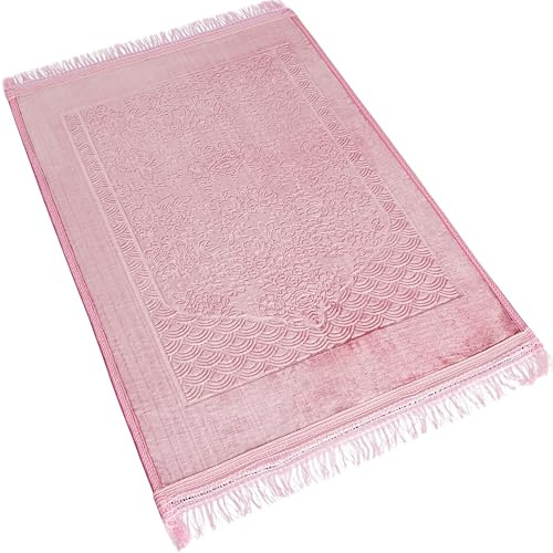 Bergmann Gebetsteppich für Frauen Rosa – Weiche Teppich für Ramadan Geschenke Salah Beten Dicker Stoff Gebetsmatte für Erwachsene Frauen und Kinder (Rosa)