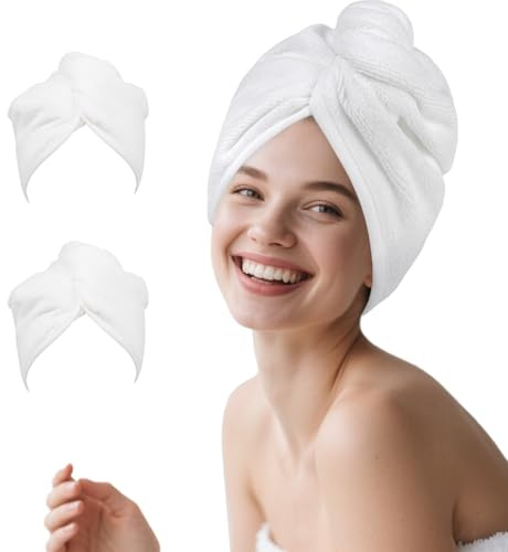 Poyday Toalla de microfibra para el cabello: paquete de 2 toallas de secado | Toalla turbante antiencrespamiento para mujeres y niñas, pelo largo y rizado