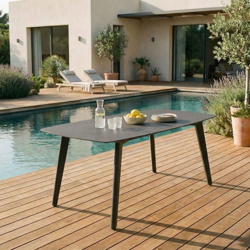 IDIMEX Gartentisch Meza mit Steinplatte 180x90 cm, Anthrazit – robuster Terrassentisch aus Sinterstein und Aluminium für Garten Balkon und Terrasse, wetterfest und pflegeleicht