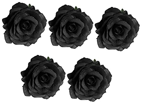 HONITANO Broche Rose Artificielle Noire 5 Pièces Taille Moyenne Accessoire Funéraire de Rose Femme Décoration Funéraire Pince à Cheveux Élégante