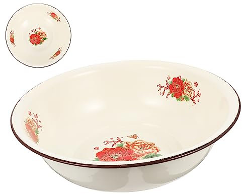 DIYEAH Bol à Mélanger Émaillé Vintage 28 Cm Diamètre Récipient Cuisson Pot à L’ancienne Antiadhérent Multifonction Cuisine et Lavage Fruits Légumes Ustensile Unique