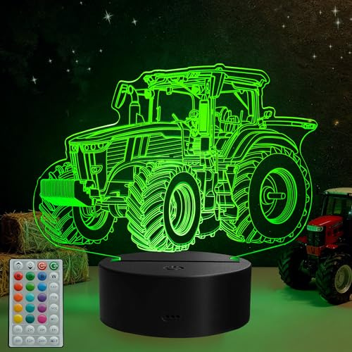 POSSHE Traktor-Nachtlampe, Traktorgeschenke, 3D-Illusions-Nachtlampe mit 16 Farbwechseln, Fernbedienung mit Timer, Kinderjungen-Zimmerdekoration für Geburtstag und Weihnachten