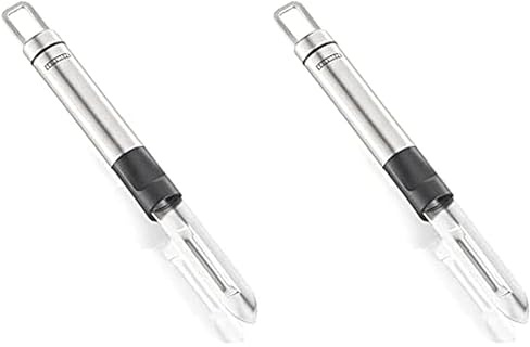 Leifheit Kartoffelschäler ProLine-Serie, Schäler aus rostfreiem Edelstahl, Spargelschäler, Sparschäler, Gemüseschäler, schält dünne Scheiben, hochwertiges Design, mit praktischer Aufhängeöse, Silber