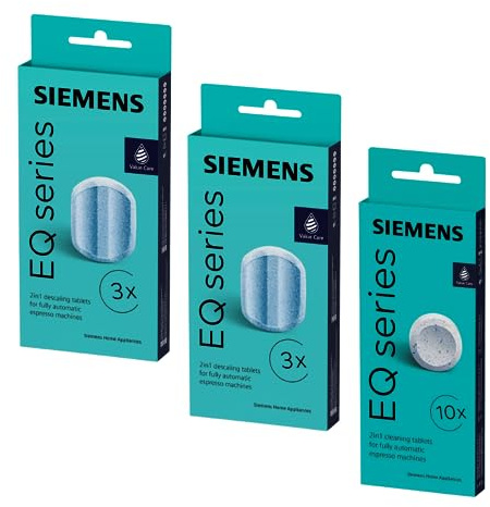 Siemens 10 rengöringstabletter TZ80001N och 6 avkalkningstabletter TZ80002N för EQ.series