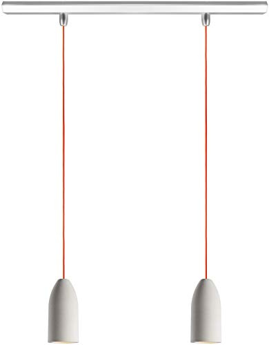 Buchenbusch urban design Beton Pendelleuchte 2 flammig light edition, Esszimmerleuchte hängend mit Textilkabel Orange, Esszimmer Pendelleuchte