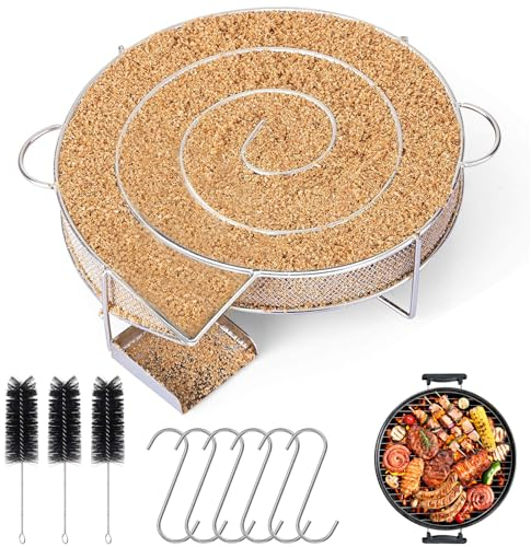 Mture Rund Kaltrauchgenerator, Edelstahl Räucherschnecke, Cold Smoke Generator mit 6 Bürste + 3 Haken, Kaltraucherzeuger für Kugelgrill Smoker, BBQ, Räucherofen, Mehrweg