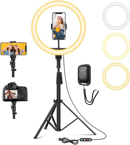 YOHOOLYO Ring Light Professional 12,Luce per Selfie,64 Staffa Triangolare,Luce ad Anello LED da 3 modalità di Illuminazione con 10 luminosità,per Trucco,Fotografia,TikTok,Youtube e Video Selfie