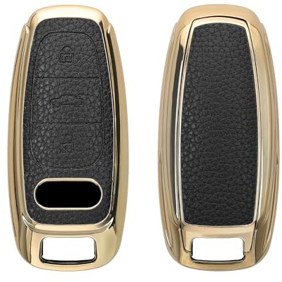 kwmobile Autoschlüssel Hülle kompatibel mit Audi A6 A7 A8 Q7 Q8 3-Tasten Autoschlüssel Keyless Hülle - Schlüsselhülle aus TPU und Kunstleder - Cover Schwarz Gold