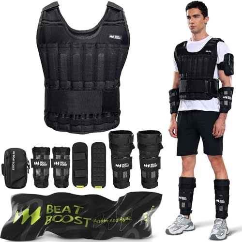BeatBoost Weighted Vest for Men Women 20lb Adjustable Weight Vest Set with Iron Weights, Workout Vest for Strength Training Running Walking, Includes Wrist & Ankle Weights Kit