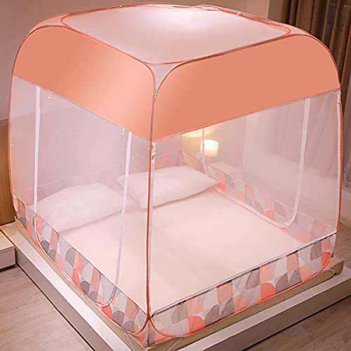 GLMGBP Faltbarer Betthimmel, Pop-Up-Moskitonetz, Doppeltür, Polyestervorhänge, Anti-Moskito, universelles Campingzeltbett, kostenlose Installation, Pink, 1,5 x 2 m