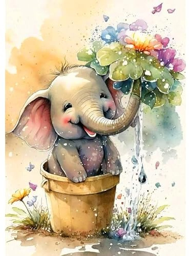 Bowetile 5D DIY Diamond Painting Kit Completo, Piccolo Elefante Carino Diamond Painting Kit Completo per Adulti, Elefante e Fiore Diamant Painting per Adulti, Decorazioni per Casa 30x40 cm