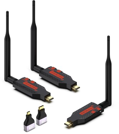 Wireless HDMI,One Transmitter and Two Receiver, 330FT/100M 4K Decode 1080P Output,Plug & Play Portable 2.4G/5G Wireless HDMI Extender Kit Support Simultaneous Playback on Multiple Devices (1 TX+2 RX