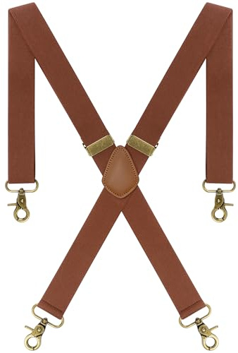 Beaface Vintage Braces for Men with 4 Snap Hook-Clips, Men Braces for Trousers Heavy Duty X Shape Adjustable Elastic Suspenders (Brown)