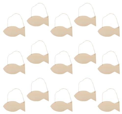 GLSTOY 15pcs Unfinished Wooden Fish Cutouts for Crafts in Khaki Colour, Easy to Decorate Wood Chips for Artistic Development, for Family Settings and Festive Party Supplies