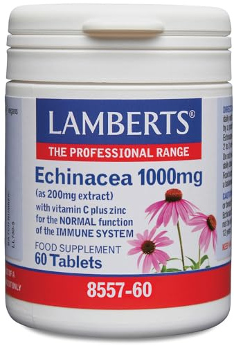 Lamberts Equinácea 1000 mg | Extracto Concentrado con Vitamina C y Zinc | Sistema Inmunitario | 60 Tabletas | Calidad Farmacéutica GMP