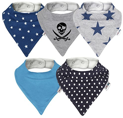 Lovjoy Bandana dropplappar, superabsorberande och mjuka för tandsprickande spädbarn, passar nyfödda i 3 år, justerbara knappar, bästa babypresenten. 5-pack (helt blå)