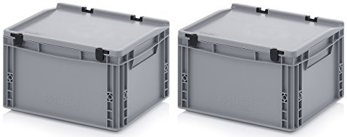 2x Eurobehälter 40 x 30 x 23,5 mit Scharnierdeckel inkl. gratis Zollstock * 2er Set