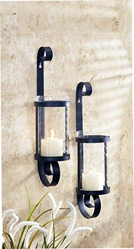 VARILANDO® Wand-Kerzenhalter aus Metall und Glas im 2er-Set Windlicht Wanddekoration im schönen Bildkarton