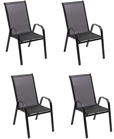 Baroni Home Set Sedie da Giardino con Schienale Alto, Sedie da Esterno per Giardino, Terrazza, Balcone, Veranda, Piscina, in Metallo e PVC, Sedie Impilabili, 91x66x54 cm, Colore Nero, 4 Pezzi