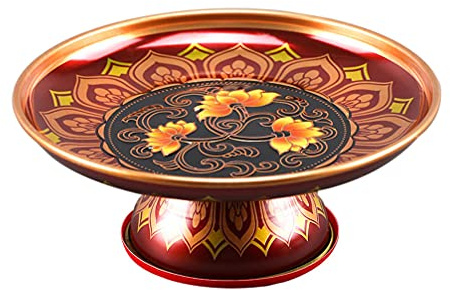 PRETYZOOM offering Plate Altar Bowl for Buddhist Fruit tin Trays Food- Dried Fruit Plate Buddha Hall Fruit Tray Creative- Temple Tray (Dark Red)