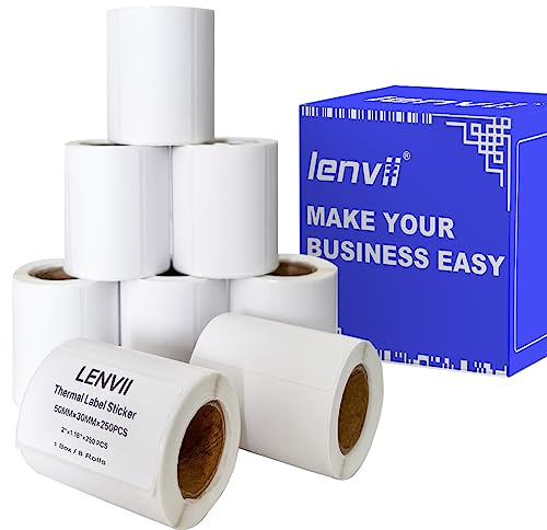LENVII Etichetta adesiva termica, etichetta autoadesiva multifunzionale, adatta per stampanti di etichette portatili e desktop (50 × 30 mm（8 Rolls）)