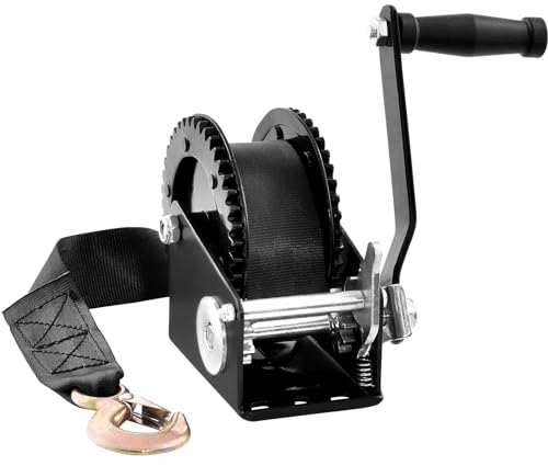 VEVOR Treuil Manuel Capacité de Traction 907,1 kg Treuil de Remorque Bateau Manivelle Robuste avec Sangle en Polyester 7 m Cliquet Bidirectionnel Treuil Manuel à Manivelle pour Remorque, Bateau, VTT