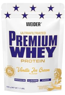 Weider Premium Whey Protein Poudre - Haute Teneur en Protéines, Faible Teneur en Glucides & Faible Teneur en Graisses avec L-Glutamine et Vitamine B6-500 g - Vanilla Ice-Cream
