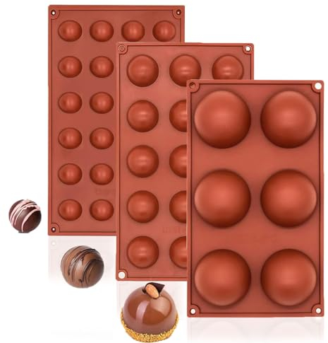 Nenkarn 3Pcs Moule Demi Sphere Silicone, Moules à Bombe au Chocolat, Moule Dôme Silicone pour Chocolat, Gâteau, Gelée, Mousse Dôme (6, 15, 24 Cavités)