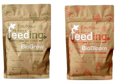 Green House Feeding Kit de fertilizante BioGrow (500 g) + BioBloom (500 g) – Kit completo de fertilizante para raíces, floración y crecimiento – Green House Feeding Pack – Exterior e interior