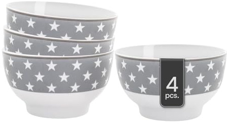 Home4You Schalen Schüsseln Müslischalen 4er Set - Porzellan - Grau - Mit Sternen