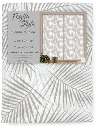 Tex family Coppia TENDINA a vetro FOGLIA STYLE BEIGE larga cm. 60 da Finestra e da Porta - COPPIA (2 TELI) CM. 60X240