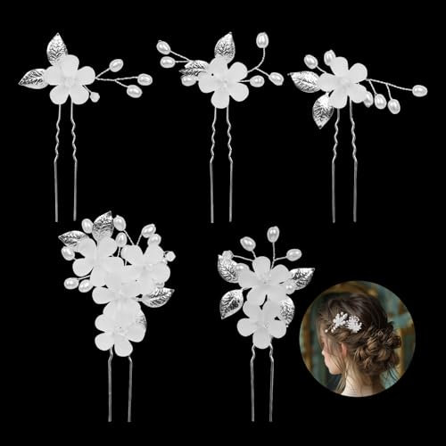 ONEWEST 5 Pcs perles Accessoire Cheveux Mariage,épingles à cheveux de mariage Pince Cheveux Mariage,pinces à cheveux de mariage en forme de U pour les filles et les femmes