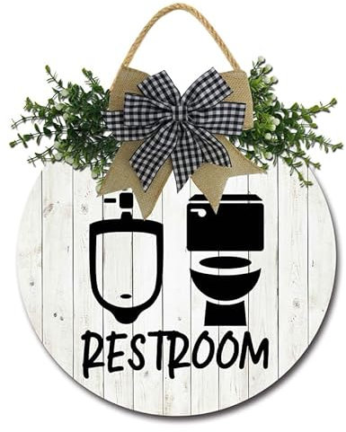 Geroclonup Toilettenschild für Haustür, Vintage-Dekor, Unisex-Badezimmerschild, rund, Holz, Badezimmer-Wanddekoration für Büro oder Geschäft, Badezimmer, Toilette, Tür, Wanddekoration, 28 cm