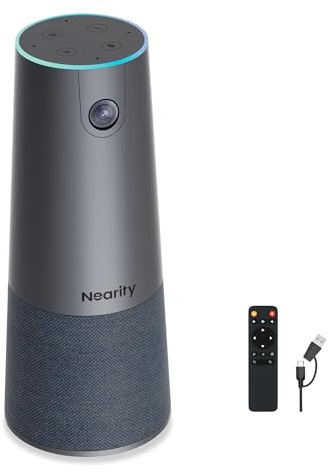 NEARITY C45 2K Video Conference Webcam with Microphone and Speaker, All-in-One Camera with 4 Noise Cancelling Microphone, 5X Zoom FHD Webcam AI Auto-Framing Plug-and-Play for Zoom/Teams/Google Meet