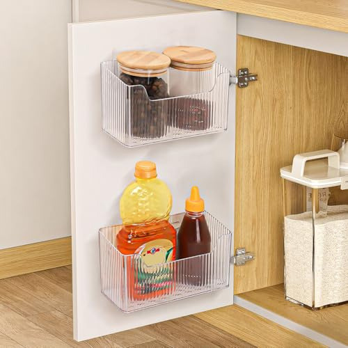 Kssvzz 2 Stück Küchenschranktür-Aufbewahrungsbox, 20 x 8,5 x 12 cm Selbstklebendes Wandmontierte Aufbewahrungsbox, Transparente Kleine Gegenstände Organizer für Schrank Badezimmer Kühlschrank Küche