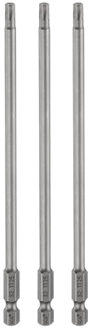 sourcing map 3 puntas de destornillador de cabeza Torx de seguridad TT25 de 150 mm de largo, vástago hexagonal magnético a prueba de manipulaciones, 6 puntos, punta de agujero de acero, herramientas