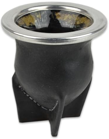 Delicatino - Glasmate with Black Leather Covered 200-250 ml, Mate Tea Set, Modern Argentinian Mate, Yerba Mate Tea, Not Dishwasher Safe, Bombilla Not Included