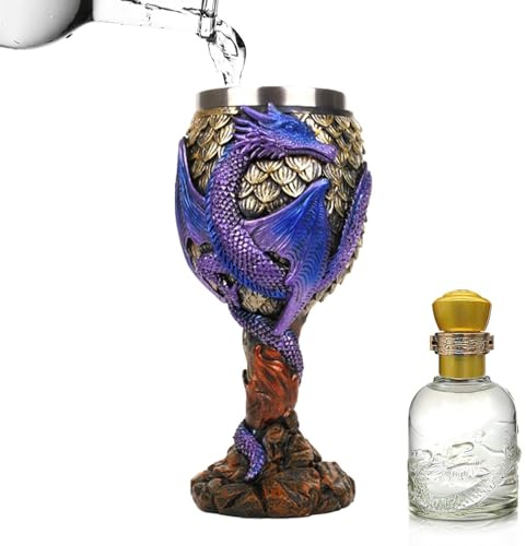 Verre médiéval – Calice de dragon en acier inoxydable | Design complexe de dragon | Vaisselle fantaisie rustique, finition passe au lave-vaisselle, cadeau élégant pour les amateurs de la Renaissance