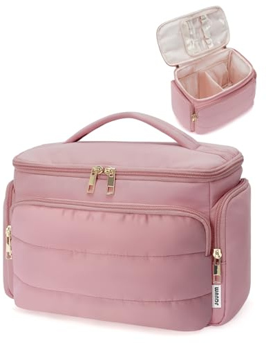 WANDF Reise Kulturbeutel Kulturtasche Damen, Große Weit Geöffnete Kosmetiktasche mit Griff, Kosmetikkoffer Make-up-Organizer für Toilettenartikel, Kosmetika, Accessoires, Essentials (Rosa)