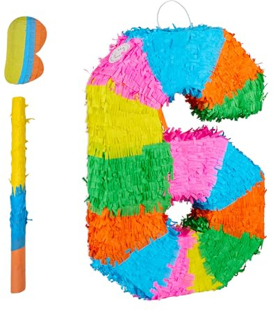 Relaxdays Piñata Chiffre 6 Arc-en-Ciel, à remplir, colorée, 50.5 x 35.5 x 7.5 cm