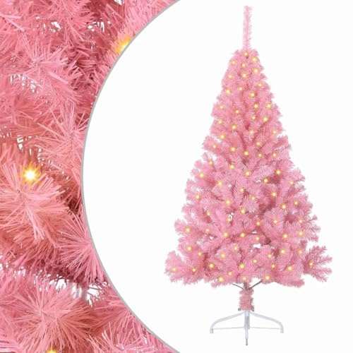 vidaXL Árbol de Navidad Artificial Preiluminado Rosa 120 cm PVC, Árbol de Navidad Moderno en Cono, Iluminación Navideña por USB, Pantalla LED, Decoración Festiva para Sala de Estar y Jardín