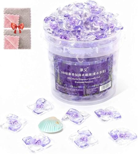 100 Stück 5-In-1-Waschkapseln,Mit WeichspüLer Und Duftperlen, Tiefenreinigungs-DuftverstäRkerperlen,Langanhaltender Frischer Duft,FüR Alle Stoffe Und Farben (size-d04, Lavender scent)