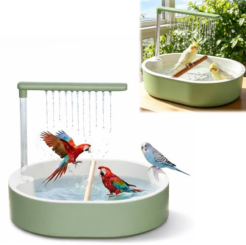 Winwj Vogeldusche Wellensittich, Vogel Badewanne mit Dusche, USB-betriebenes Vogelbad mit Wasserzirkulation, Vogel Badehaus mit Sitzstange, Rutschfester Boden, für Wellensittiche und kleine Vögel