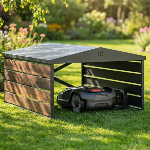 CASABEL Abri Robot Tondeuse en Acier Galvanisé, Toit Double Pente
