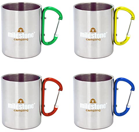 Milestone 200ml Stainless Steel Carabina Carabiner Mug Tea Cup Camp Camping Hiking Travel Picnic