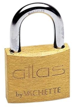 Vachette Cadenas à clé Atlas en Laiton 35 mm - 1320-35/SC - Résistance anti traction, Usage intérieur et extérieur, 2 Clés incluses