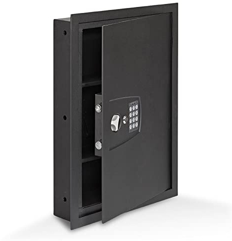 SnapSafe in Wall Gun Safe and Money Safe - Hidden Safe Provides Security for Your Firearms & Valuables, Keypad Entry - In Wall Safe Between Studs with Flush Mount, Ideal for Home, Office Black