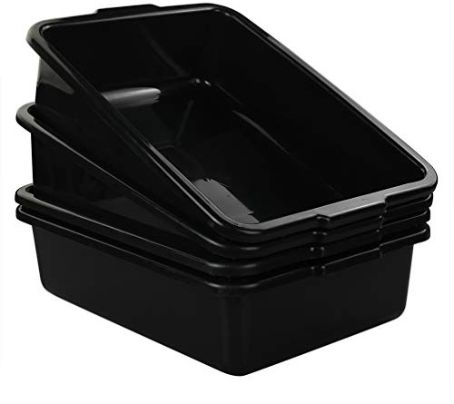 Lesbye 4-Pack Large Washing Up Bowls, Plastic Bus Tub, Black Shallow Tray
